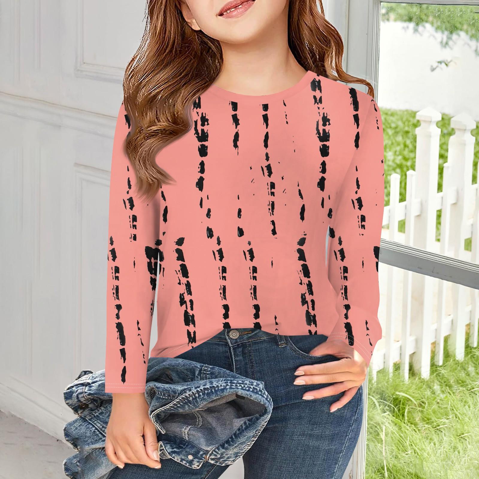 

Футболки с длинным рукавом для девочек, детские осенние топы, простые футболки с круглым вырезом и полосатым принтом, 5–14 лет 160 арбуз красный