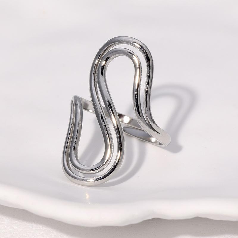Stainless Steel Unique Double S-Shaped Opening Rings for Women Men 18K Gold Color Stylish Anti Allergenic Waterproof Jewelry