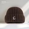 Warm Knitted Wool Hat for Men and Women Korean Version C Letter Embroidered Melon Leather Hat Showing Face with Little Couple Cold Hat Trend