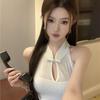 Buttoned Hollow-out Halter Sleeveless Knitted Vest Women's Summer Hot Girl Slim Fit Inner Wear Chinese Style Top Outerwear