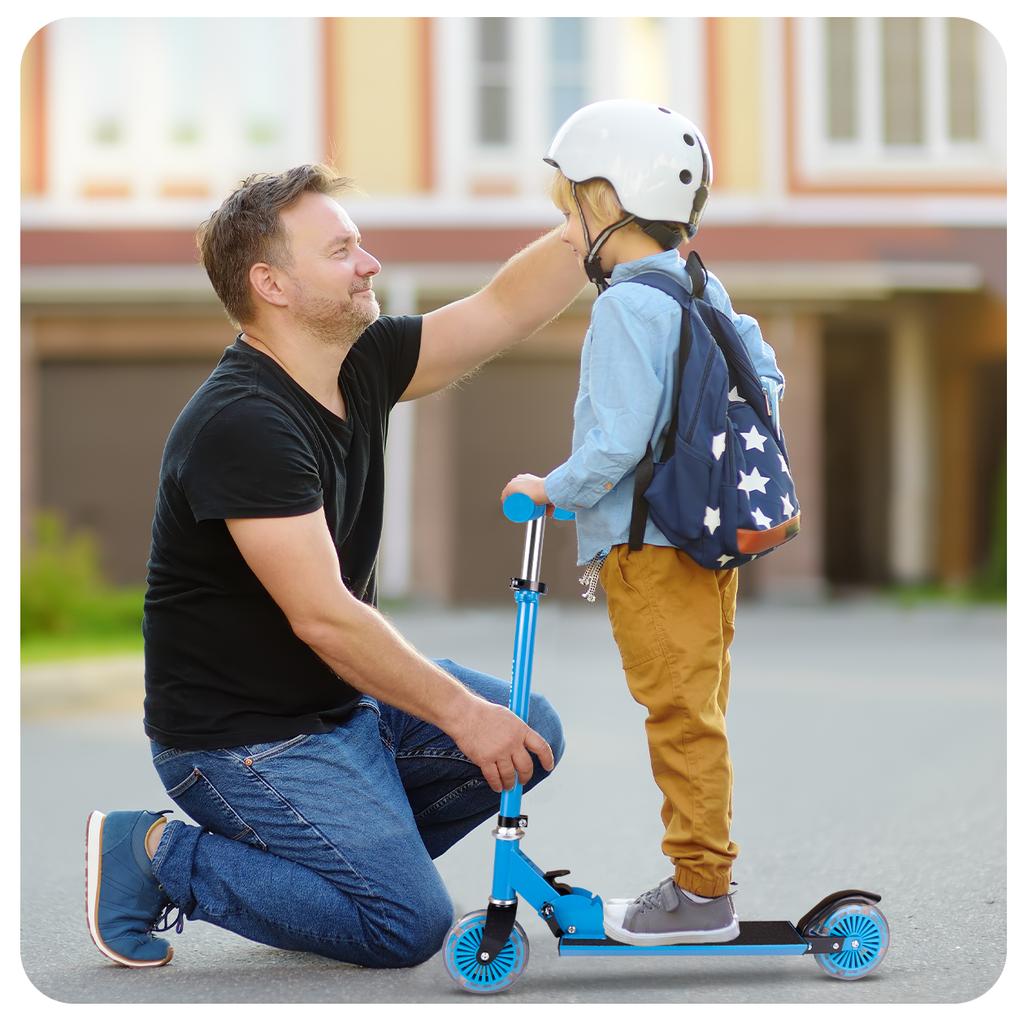Blue 2-Wheeled Foldable Kids Scooter with LED Glowing Wheels