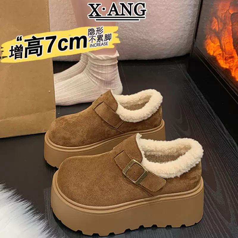 Snow Boots Women's New Autumn and Winter Heightening Integrated Fur Versatile Wool Cotton Shoes Thick Sole Warm and Velvet Birkenstock