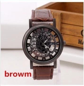 Fashion Business Skeleton Watch Men Wristwatch Leather Band High-end and High-Grade Women Clock