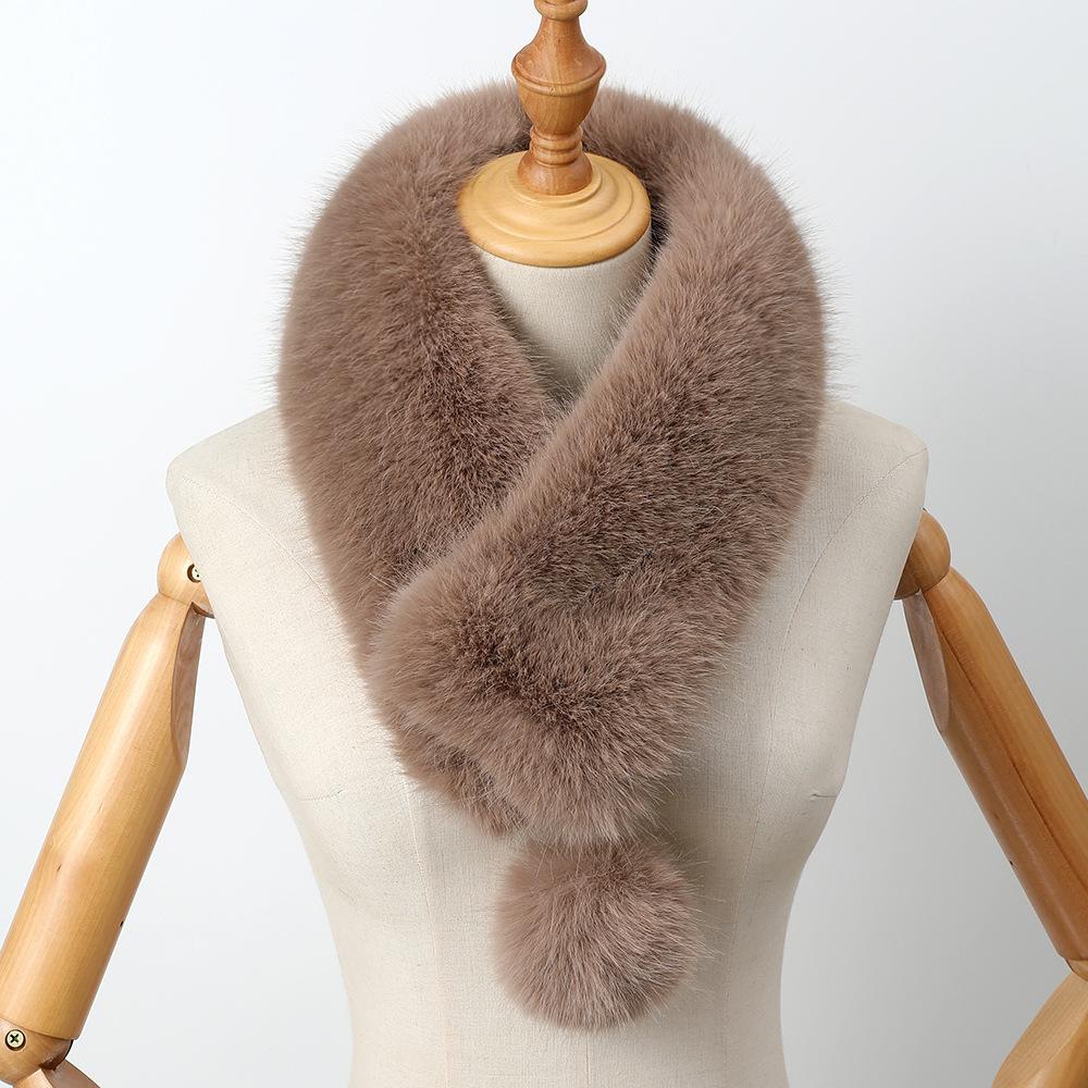 Korean version of the new high and low hair scarf women's autumn and winter sweet and versatile big hairball clip fluff imitation fur scarf collar