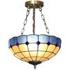 Tiffany Style Ceiling Light, Vintage Chandelier with 3 E27 Sockets, Semi Flush Mount for Living Room, Bulbs Not Included