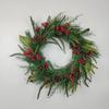 Pre-Lit Artificial Christmas Wreath,  Artificial Christmas Garland For Front Door With Red Bow, Cones, Red Berries,