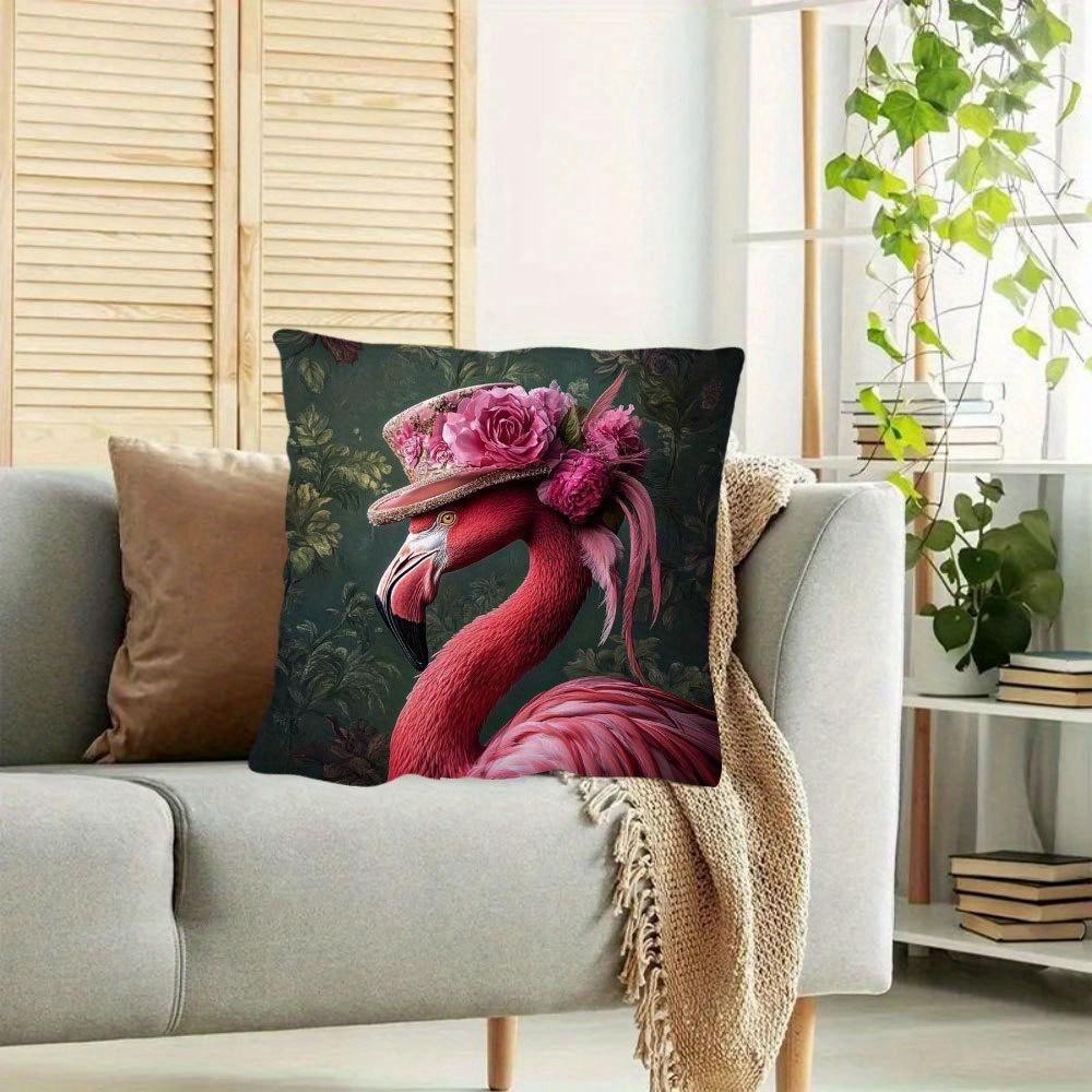 Double Sided Vintage Victorian Flamingo Pillow Cover 3D Pink Rose Flower Hat Print Soft Throw Pillow Case For Home Decor Gift