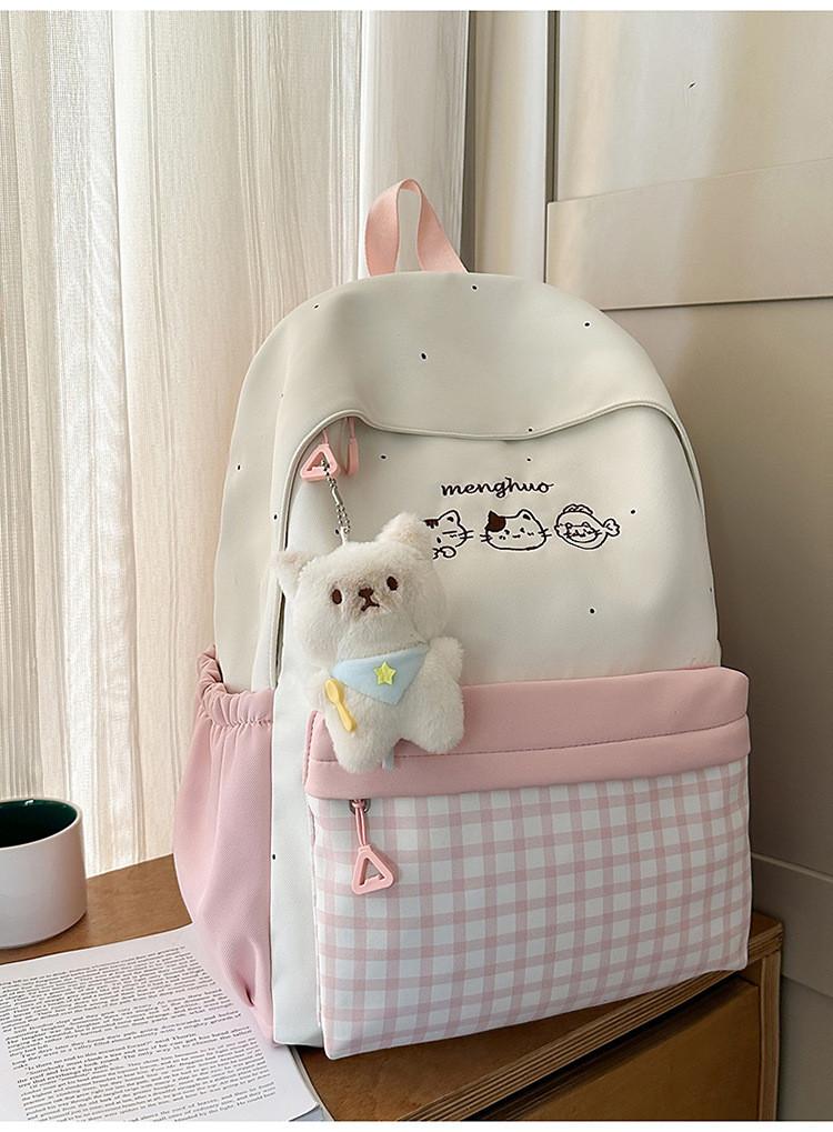 Plaid Backpack For School With Fabric And Padded Shoulder Straps