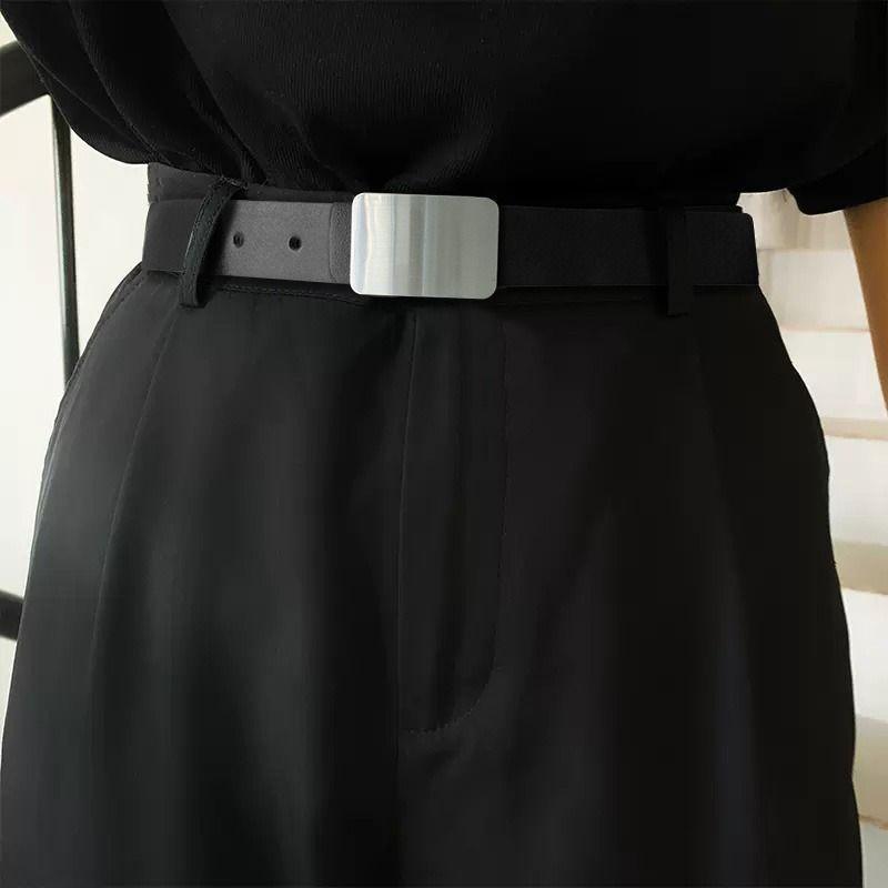 

Contemporary Minimalist Womens Pu Belt With Retro Buckles For Stylish Fashion Black Brushed Buckle
