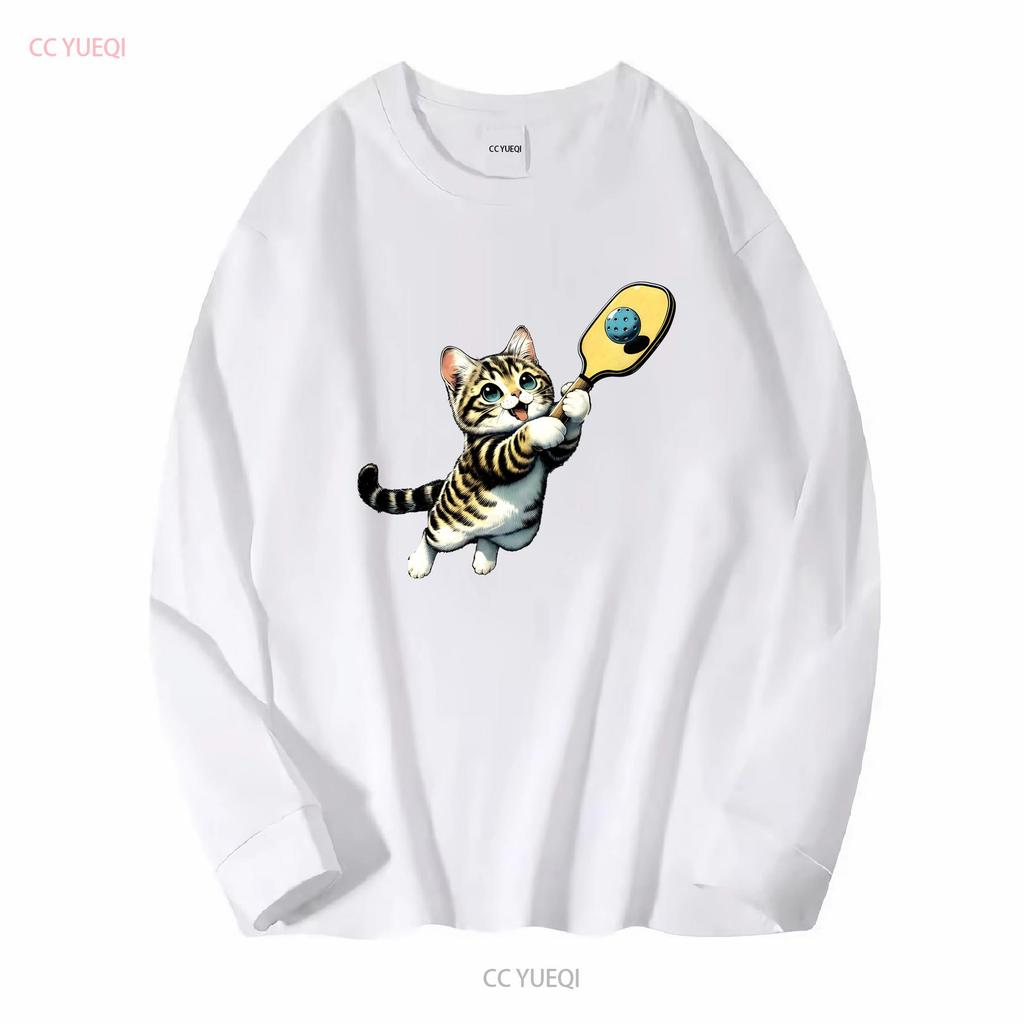 Funny Kitten Playing Pickleball Cute Cat Player T Shirt Sweat Vintage Washed Casual Top For Everyday Wear Streetwear Vintage