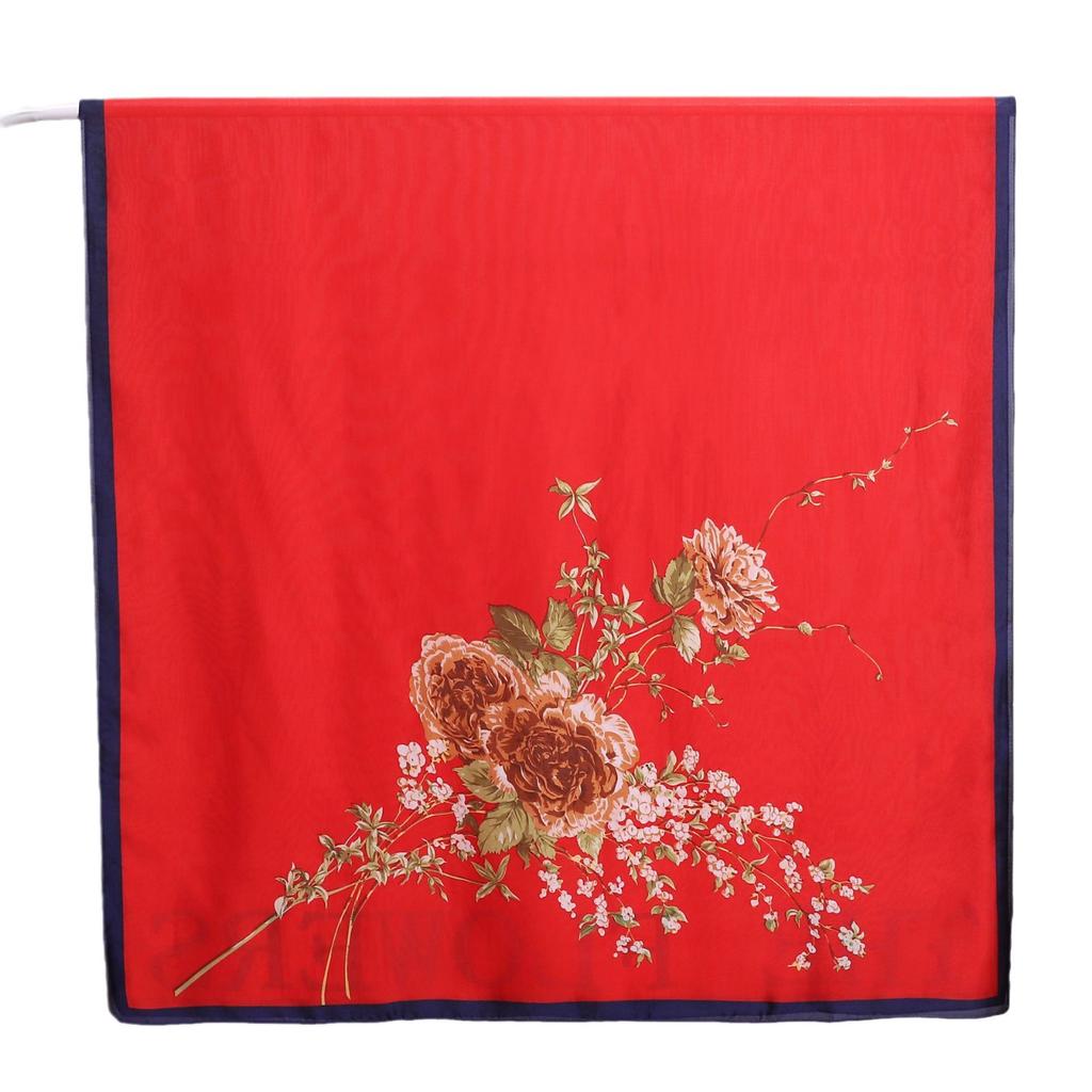 Orta Uzunlukta İpek Eşarp Şen Kırmızı Anneler İçin Hediye Çiçekli Tasarım Basit Nefes Alabilen Güneşten Koruyucu Şal Eşarp