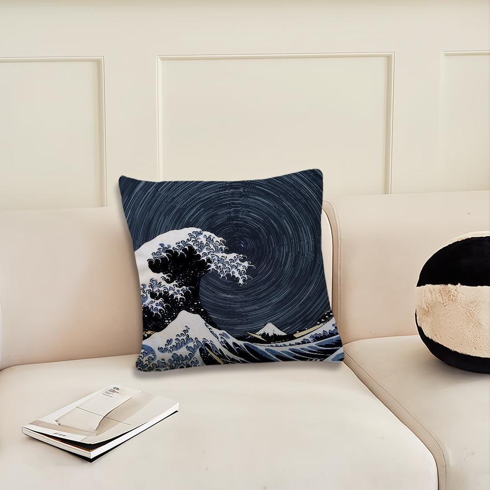 Große Welle von Kanagawa Kissenbezug Kissenbezug Dekoration Zimmer Zuhause Sofa Wohnen Büro Auto Nordische Schlichtheit