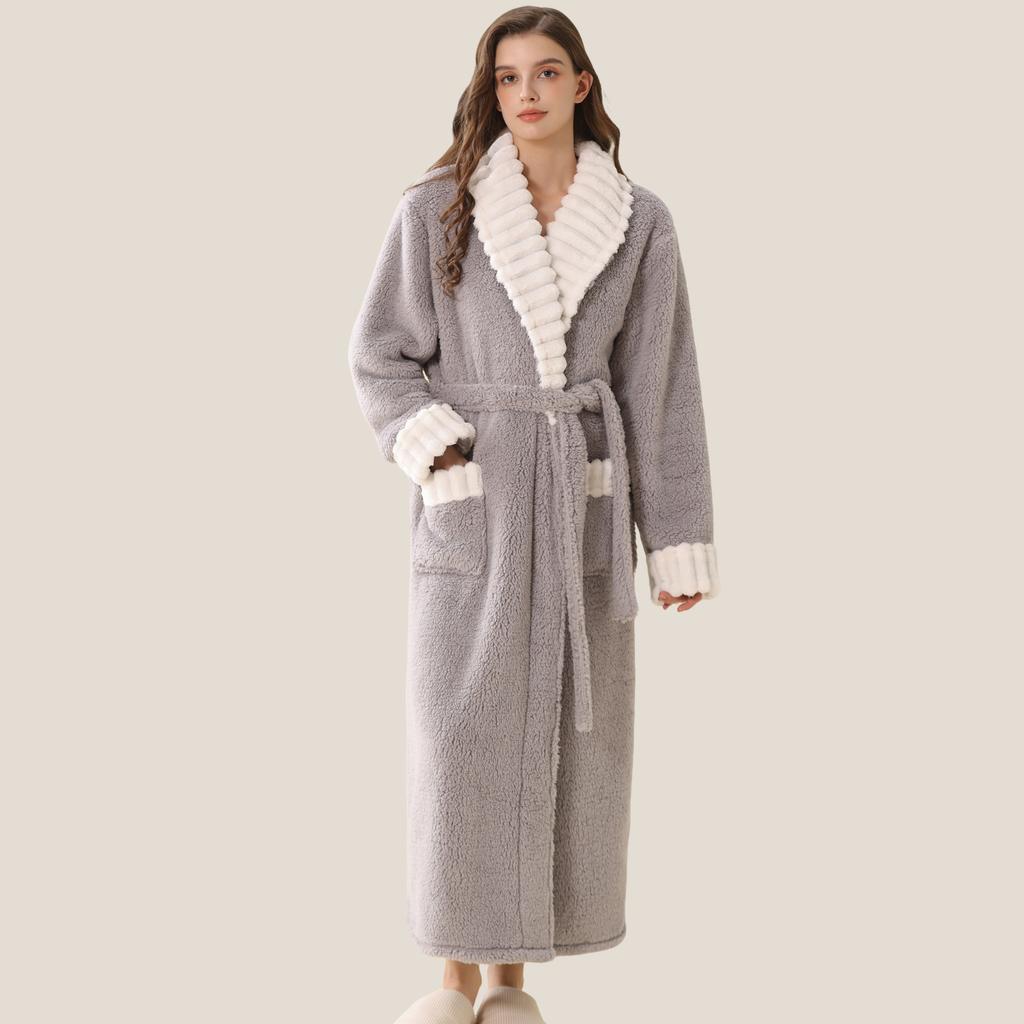 Women's Autumn and Winter Long Bathrobe Plus Velvet Thick Warm Home Wear