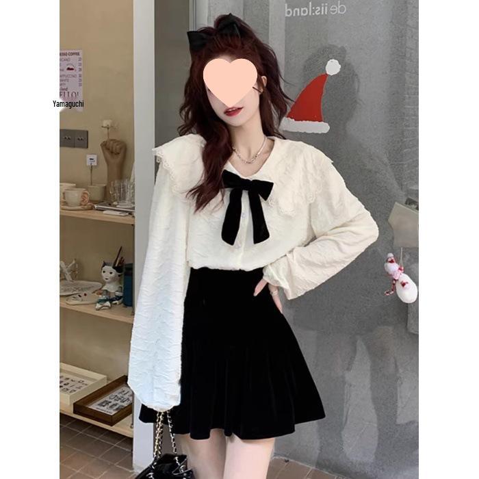 Women s Plus Size Doll Collar Long Sleeve Shirt with Bow Knot, Stylish Spring/Autumn 2025 Design S