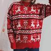 Women Jumpers Long Sleeve Crew Neck Knit Sweater Christmas Elk Prints Pullover Sweater Top Oversized Sweater