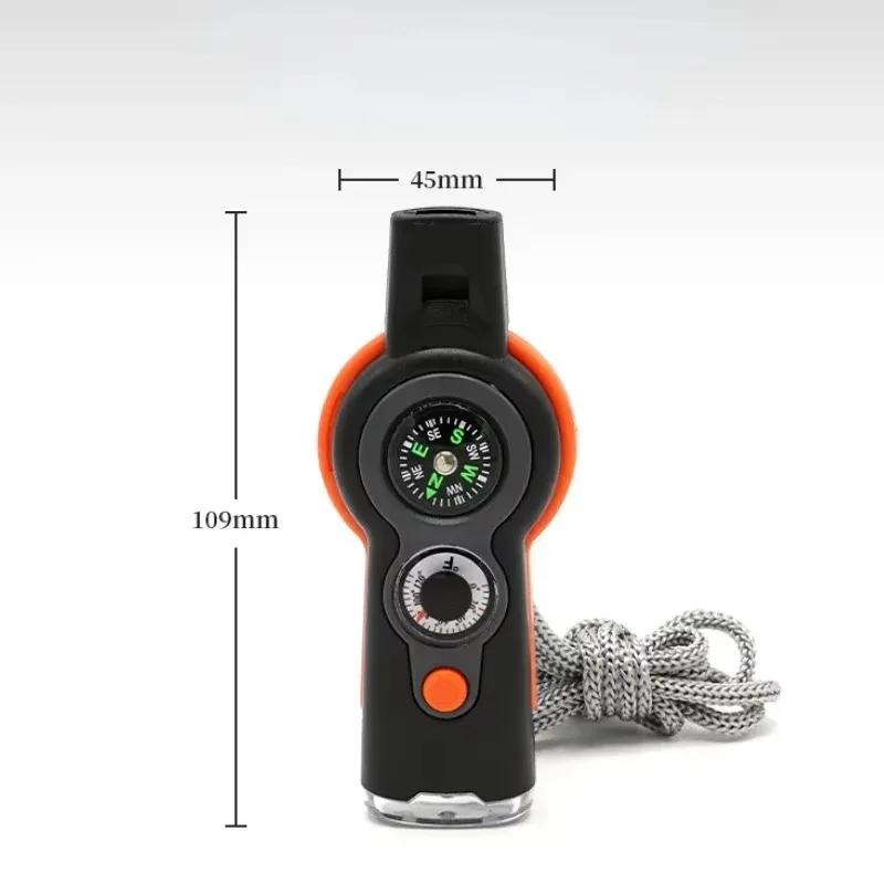 7 In1 Outdoor Survival Whistle Emergency Tools Camping Hiking Rescue Emergency Loud Whistle Compass Thermometer Magnifier