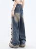 Gothic Black Jeans High Waist Vintage Women Korean Fashion Y2k Streetwear Ripped Pants Female Harajuku Casual Wide Leg Denim Trousers