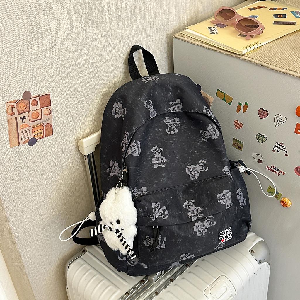 Schoolbag new Korean version ins bear printed schoolbag female high-value junior and high school students multi-compartment college style backpack