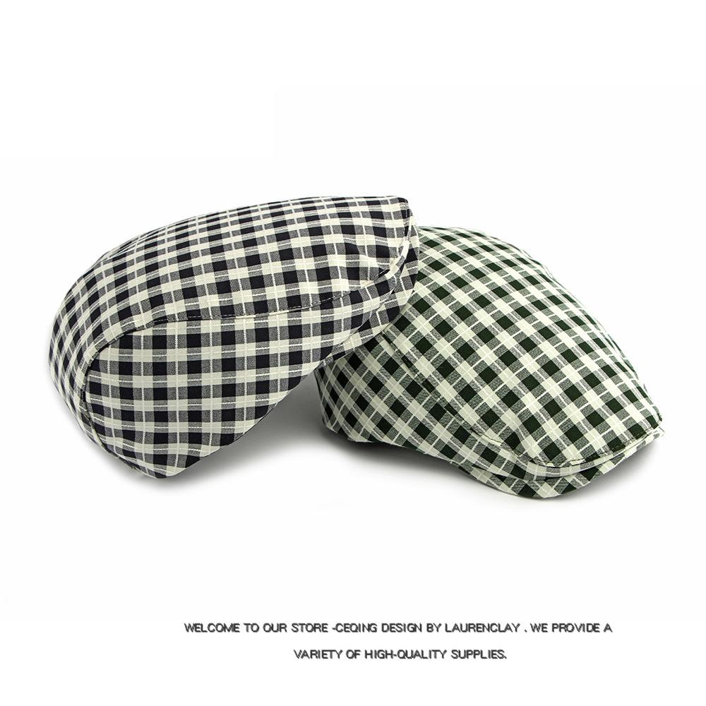 Vintage Check Beret Men Women Cap British Peaked Cap Painter's Cap