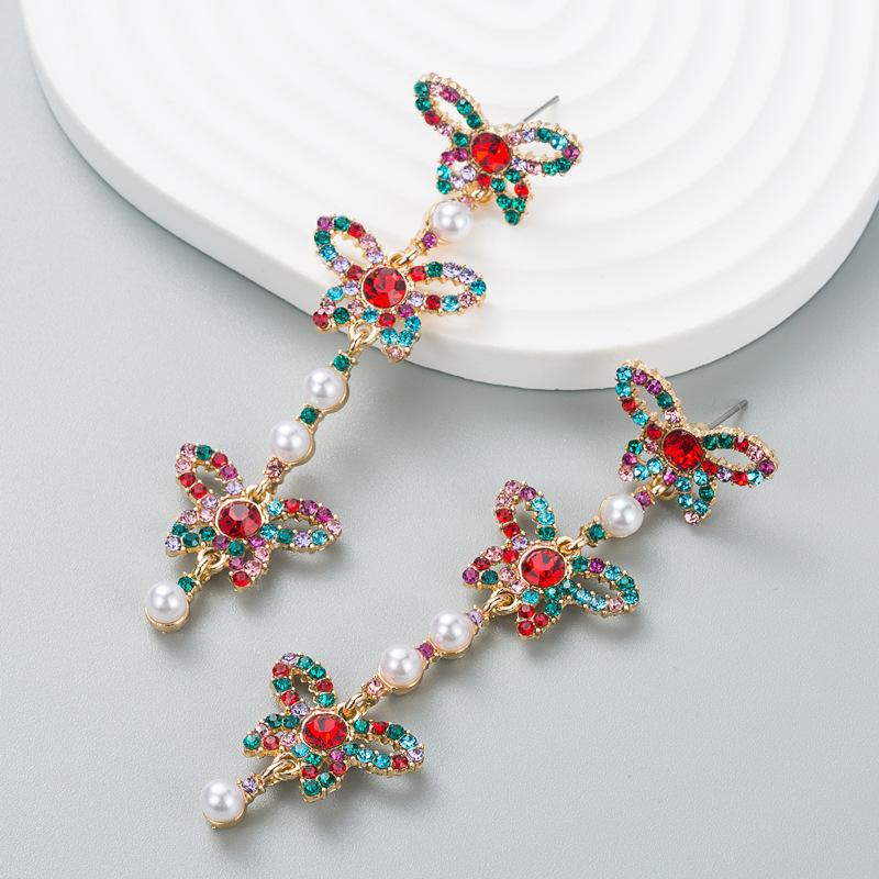 Women Long Drop Earrings Titanium Steel Alloy Pendant Earrings Acrylic Colorful Crystal Pearl Butterfly Geometric Ear Ornaments