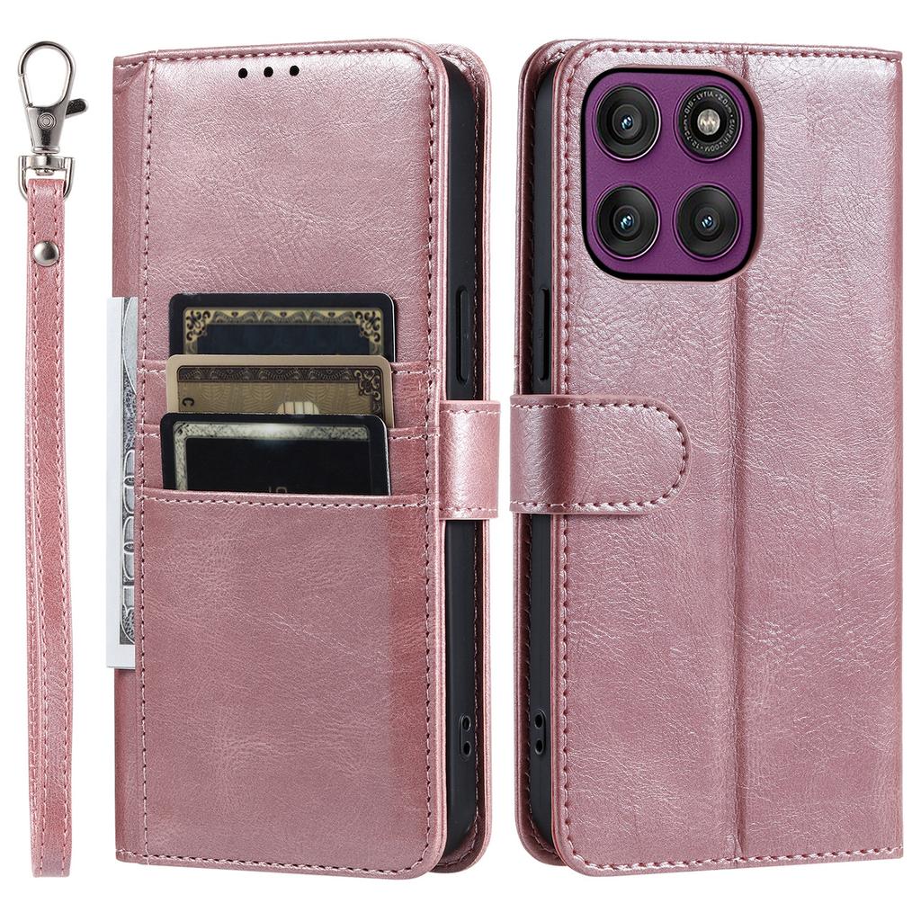 For Motorola Moto G77 5G/G67 5G Case TPU + PU Leather Wallet Phone Cover with Wrist Strap