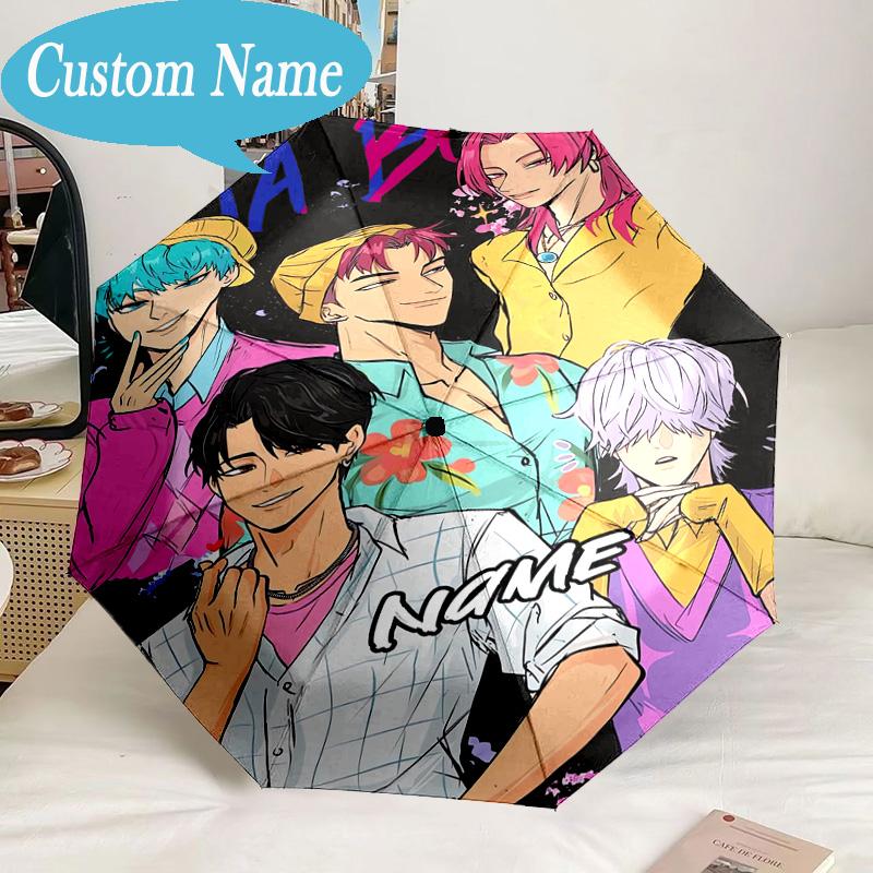 Custom Name Umbrella KPop Cartoon Umbrella 8-Frame for Travel, Camping, Casual Lightweight Portable, Essential for Family Gifts