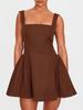 Women's Sleeveless Square Neck Cinched Waist Mini Flared Party Dress