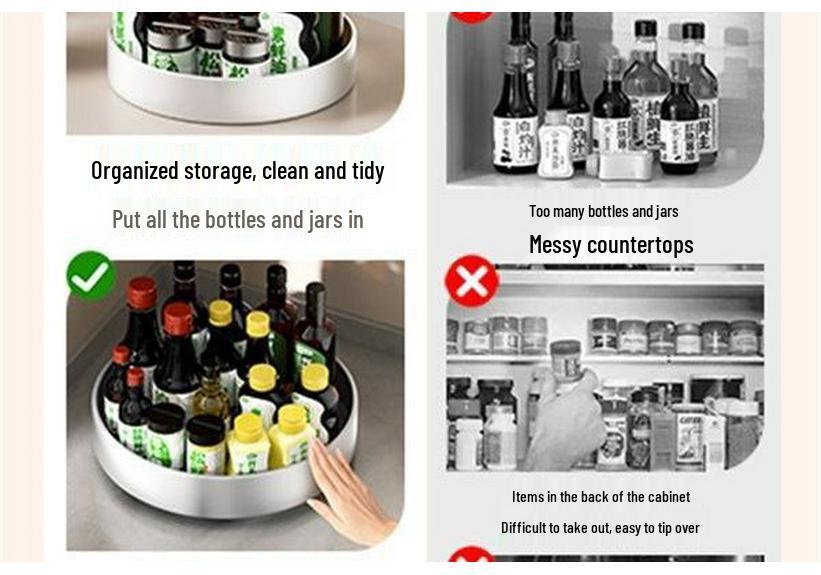 Rotating Kitchen Spice Rack: Stainless Steel Tray for Oil, Salt, Soy Sauce, Vinegar, and Seasonings