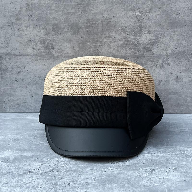Bow Raffia Equestrian Hat Women'S Summer Travel Sun Protection Sun Hat Versatile Cap Beach Straw Hat
