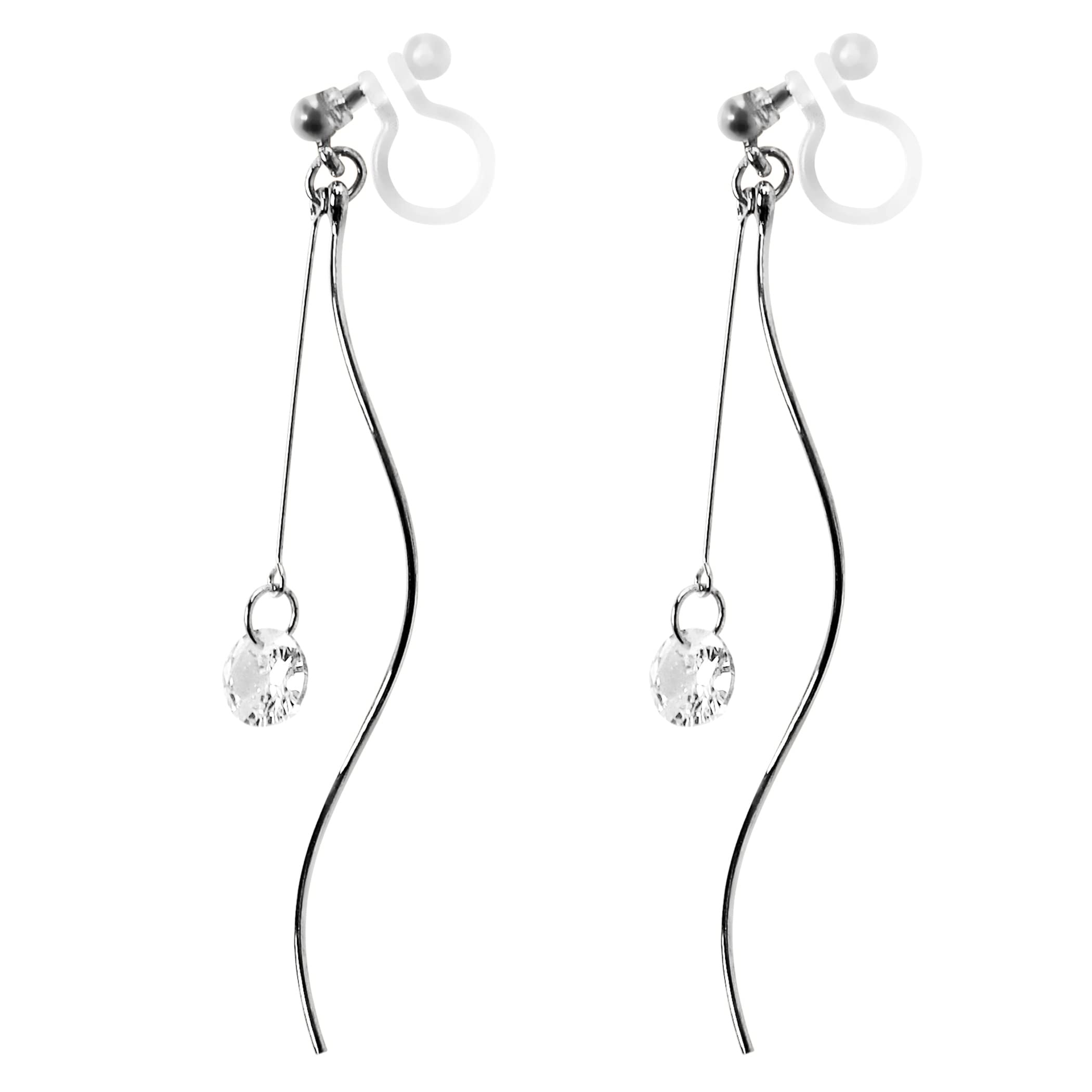 

Earrings Earrings Popular Elegant Formal Adult Sparkling Painless Silver Long Wave Bar Crystal Cubic Zirconia CZ Resin Earrings Miyabi Grace Miyabi