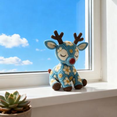 Yousheng Flower Reindeer Crochet Kit Beginners Crochet Reindeer Doll DIY Kit Crochet Animal Starter Kit with Yarns Crochet Hook Christmas Gift