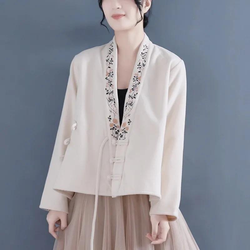 

Женский двухсторонний немецкий бархатный вышитый V-образный вырез с длинными рукавами свободный кардиган XXXL 150-165 абрикосовый