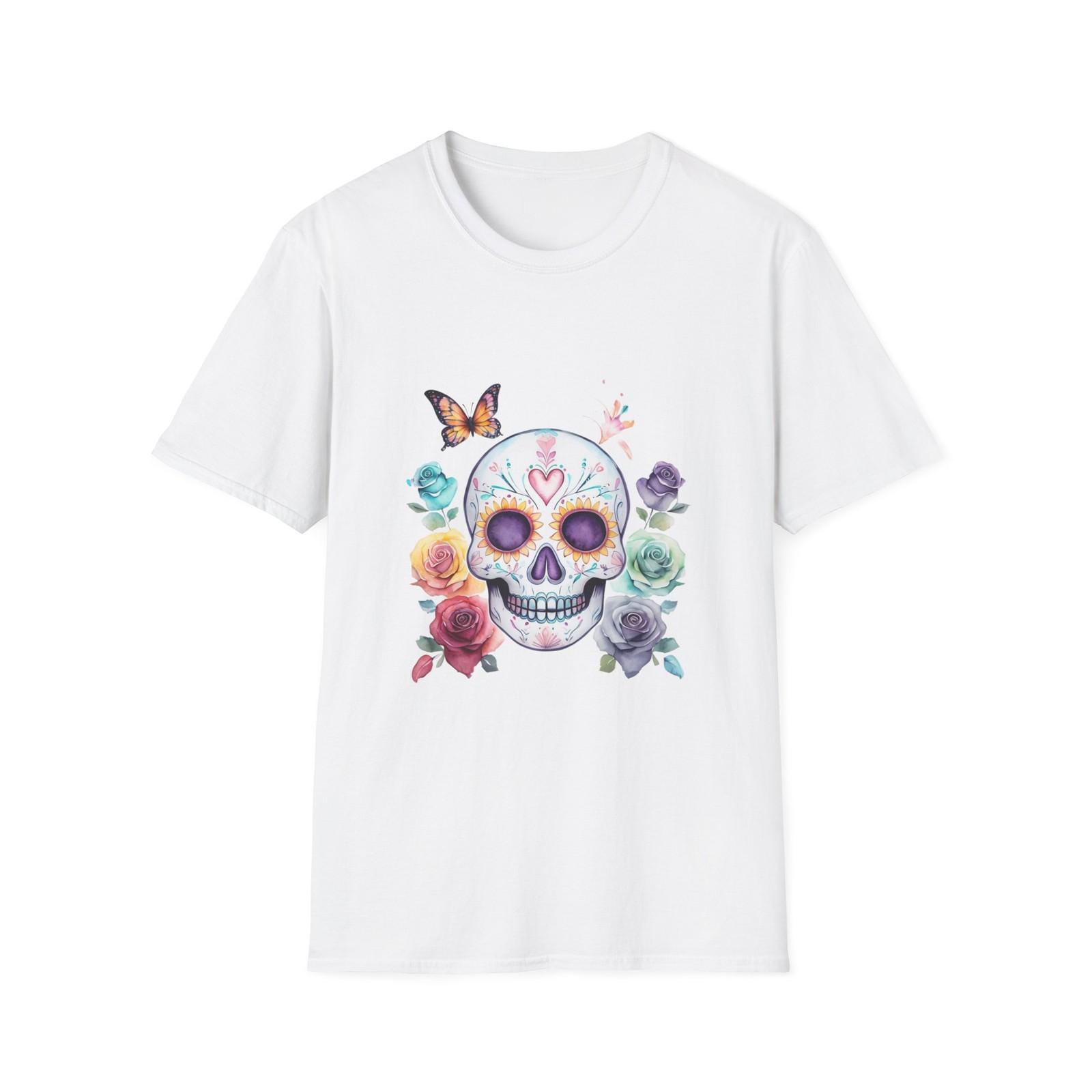 Day of the Dead Skull T-Shirt, Floral Graphic Tee, Unisex Softstyle S