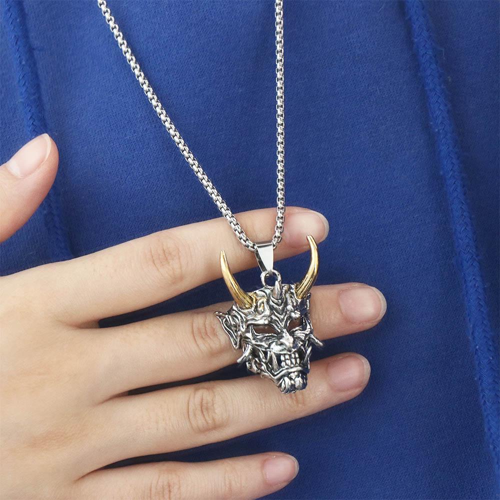 Exaggerate Vintage Cool Stainless Steel Ox Head Choker Wheat Chain Clavicle Chain Man Necklace