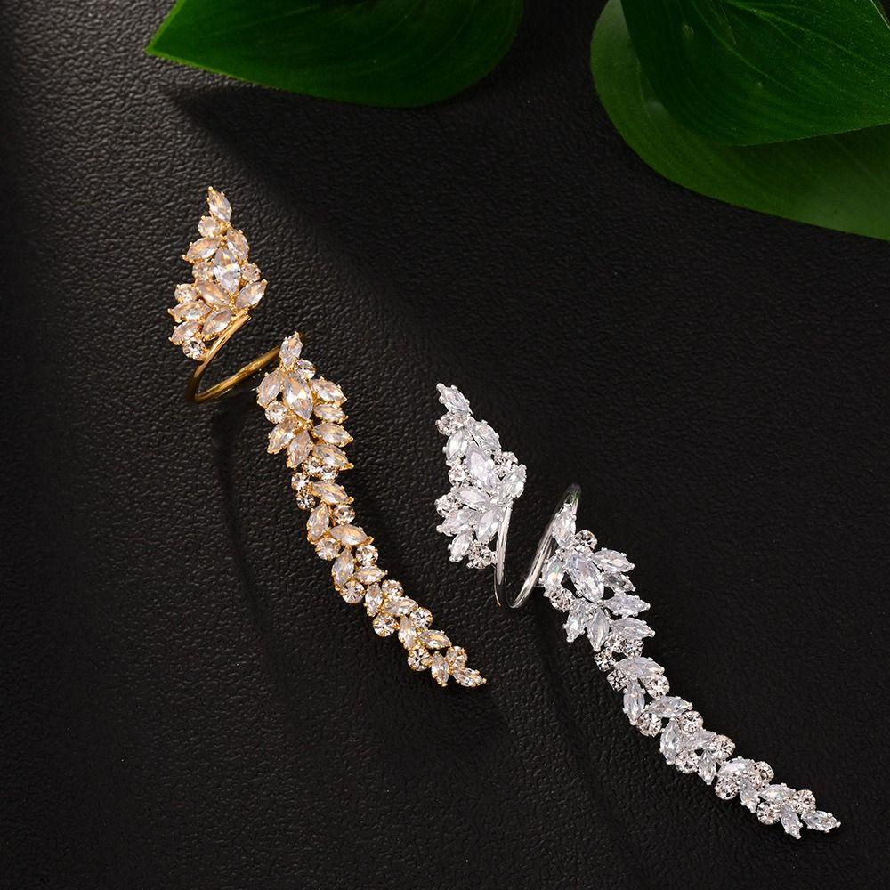 Shiny Elegant Open Zirconia Ring Copper Simplicity Female Leaf Ring  Valentine Day Gifts