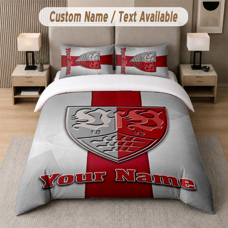 Custom Bedding Set VfB Stuttgart FC Pattern, Print Name Text 1 Duvet Cover plus 2 Pillowcases Home Textile