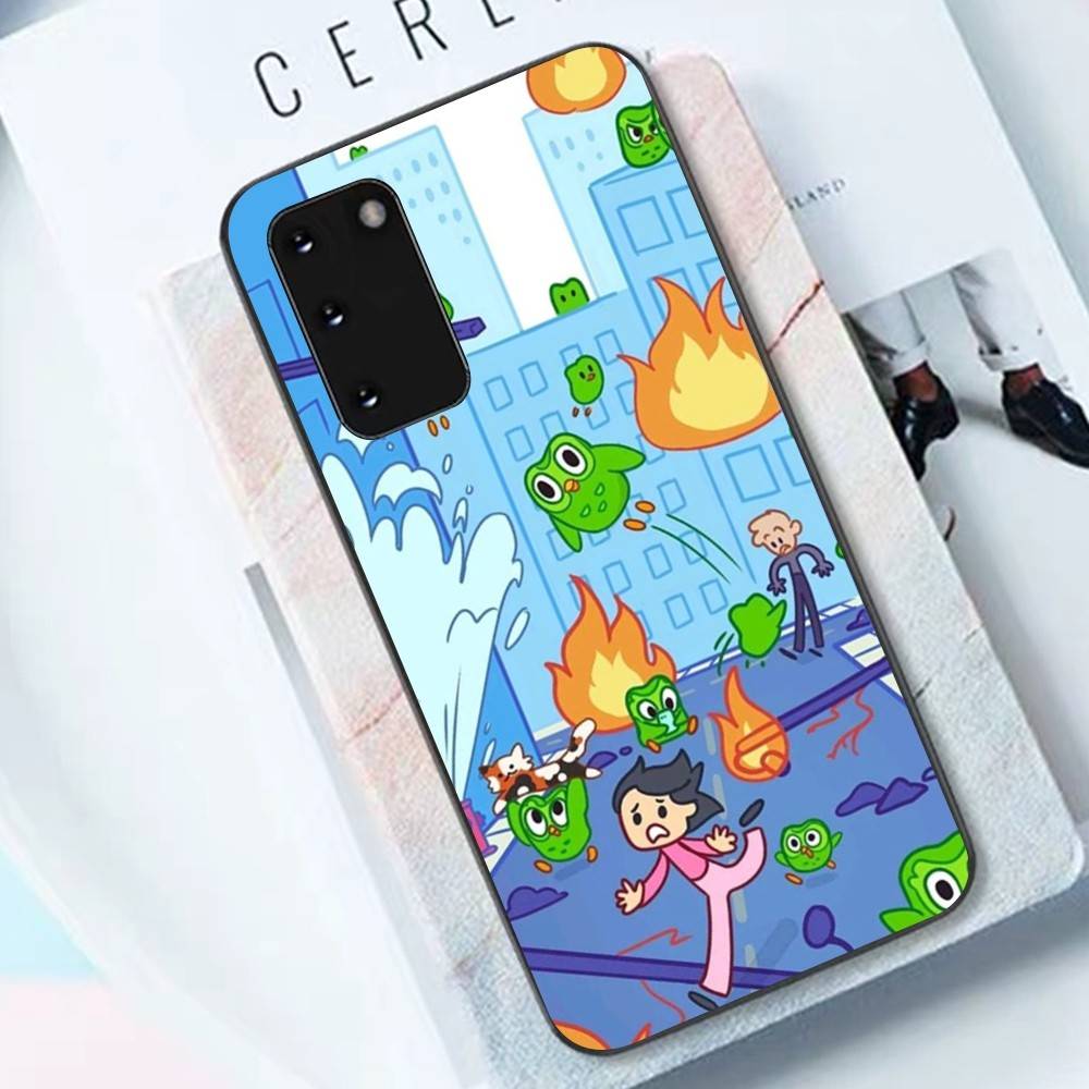 Popular D-Duolingo Green Owl Phone Case For Samsung S 24 Fe 25 Ultra Plus 20 Lite 21 30 22 23 24 22 Ultra 5G Fundas