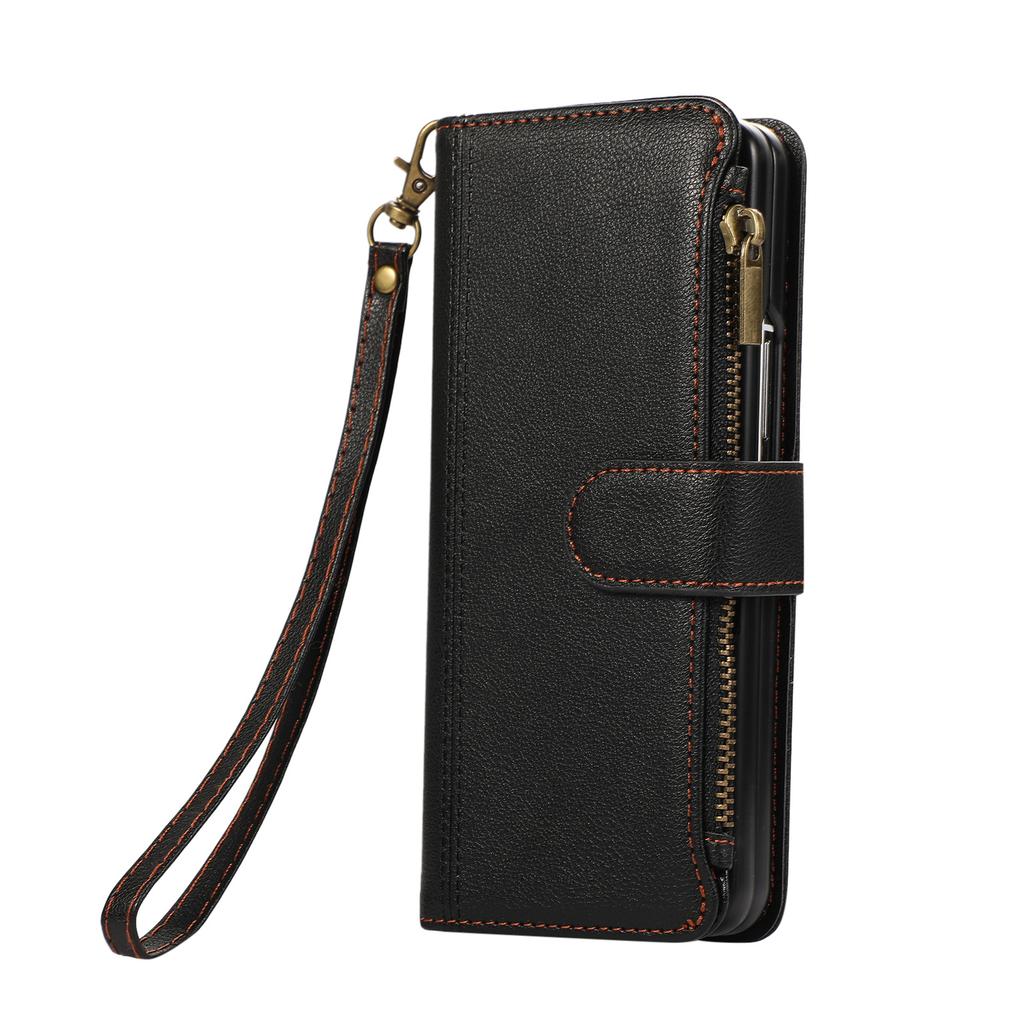Suitable for Samsung Z Fold7 mobile phone leather case Z Fold4 multi-function zipper wallet card diagonal span portable rope