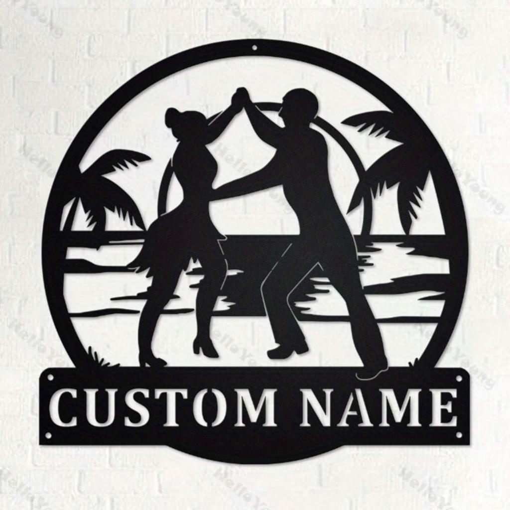 Customizable Beach Theme Metal Wall Art, Personalized Surname Sign for Home Garden Kitchen Outdoor Decor