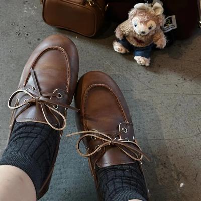 Women Loafers Autumn and Winter New Bow Shallow Mouth Sailing Casual Retro Brown Lace Up Flat for Adult Women