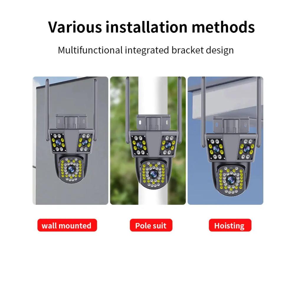 6K 12MP WiFi Surveillance 10X Zoom Three Screens Outdoor PTZ IP Camera Motion Tracking Security Protection 9MP Video Cams