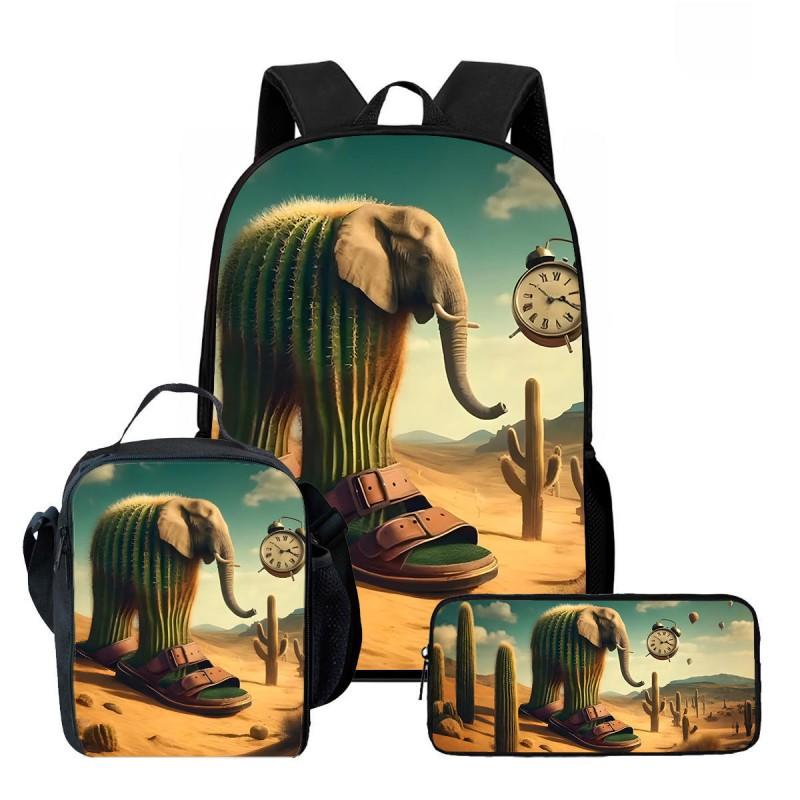 Kids School Backpack Lunch Bag Pencil Case Set - Cartoon Print Oxford Fabric Ergonomic Design Elementary Students