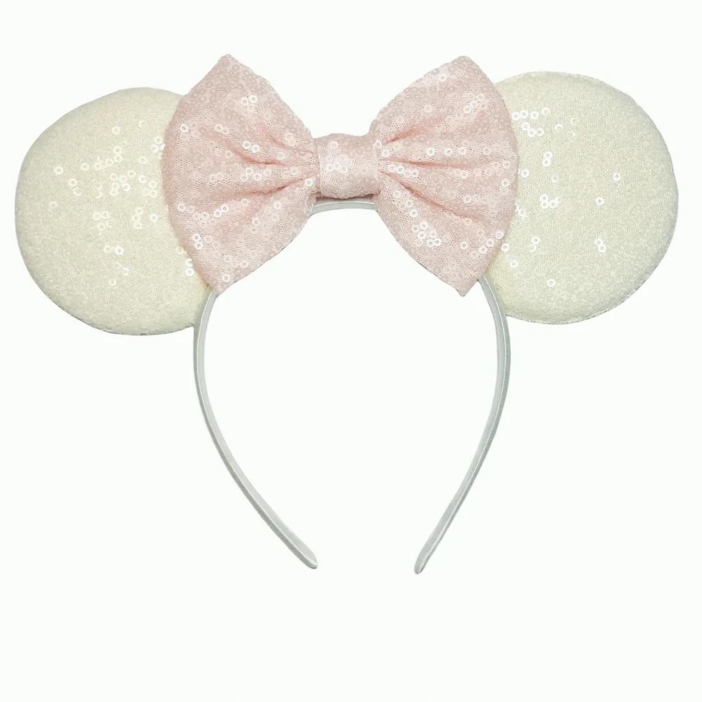 Mouse Ears Headband For Girls Adults 5'' Sparkly Sequin Bow Hairband Festival Party Travel DIY Hair Accessories