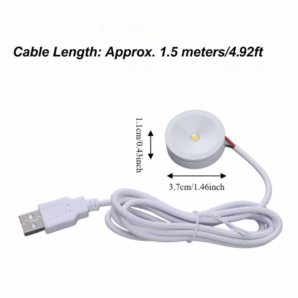 

2pcs 5V Small LED Showcase Lamps Round USB Powered LED Mini Spotlights 100-110lm 4.92ft Cable USB Mini Spotlights Neutral Light 4000K білий