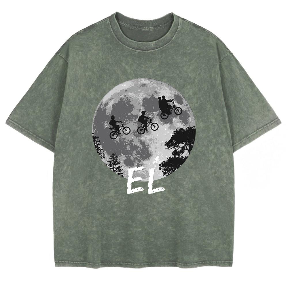 Boys Riding Bicycles Prints Washed T-Shirts Mens Cotton Short Sleeve Tops Basic O-Neck Oversize T Shirt Summer Clothes
