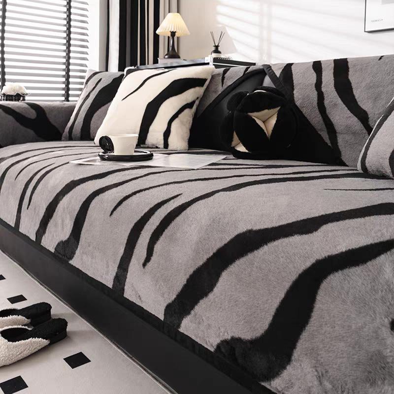 Zebra Pattern Plush Sofa Cushion Nordic Style Fashion Sofa Cover Non-slip Thickened Warm Seat Cushion