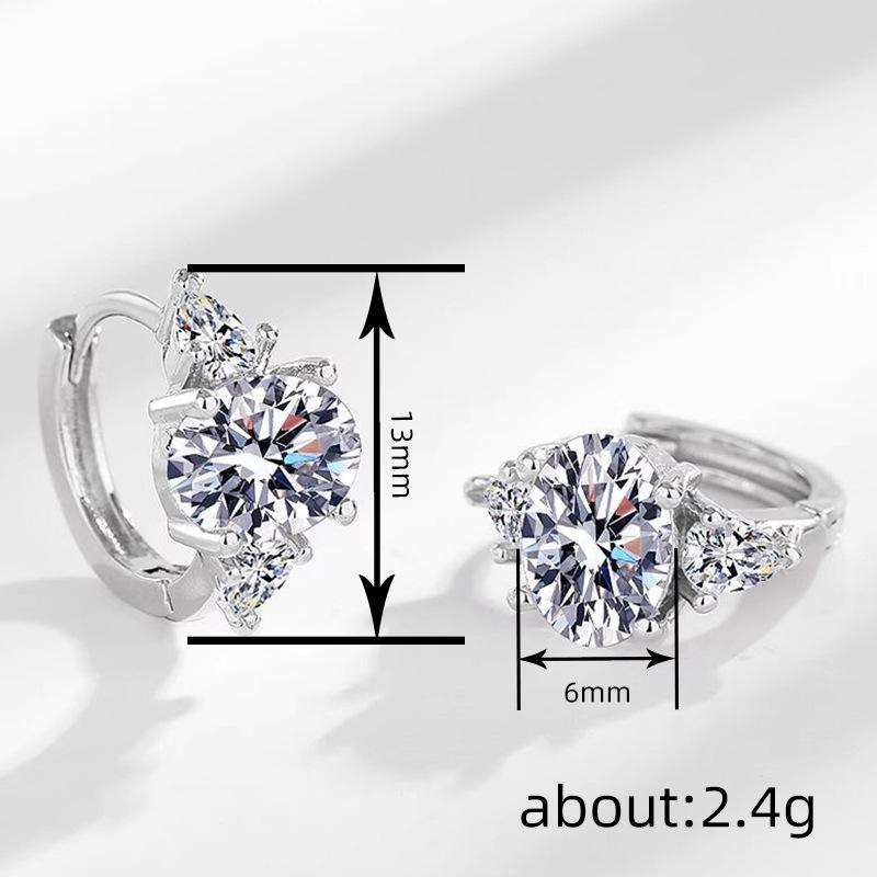 Three Stone Round Pear Cut Clear Gem Click Huggie Hoop Earrings Women Formal Ear Jewelry
