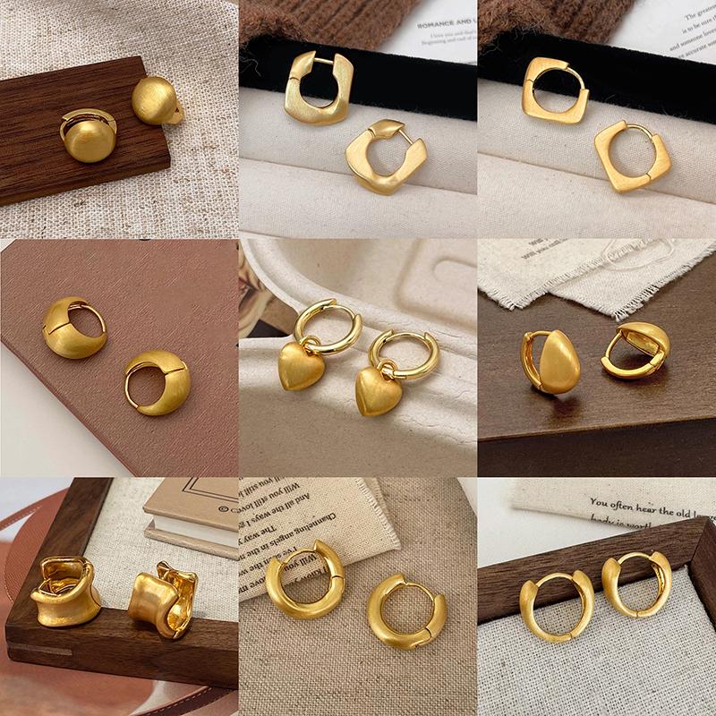 Tibetan Silver 18K Gold Plated Brushed Geometric Hoop Earrings for Women Trendy Fashion  Minimalist Accessories