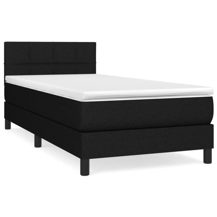 3140019 vidaXL Lit à sommier tapissier avec matelas Noir 90x190 cm Tissu