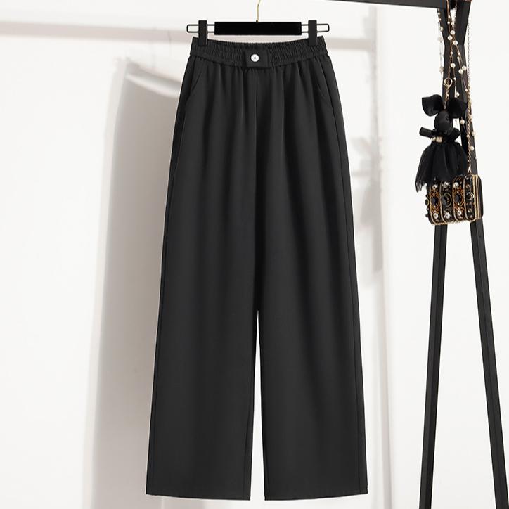 DIMANAF 2025 Plus Size Summer Long Pants Women Elastic Waist Casual Loose Pink Pants New Solid Pants